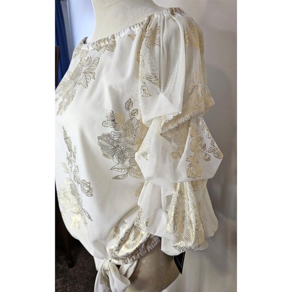 MSK Metallic Lantern-Sleeve Off-The-Shoulder Top  Size PL Blouse Fancy Wedding - Picture 4 of 10